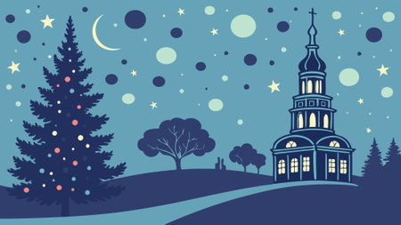 Festive starry sky background with blue light bokeh. New year and Christmas concept. AI generated. Vector iconのイラスト素材