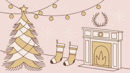 Festive Decorations. Premium Pastel Pink and Gold Christmas Background.. AI generated. Vector iconのイラスト素材