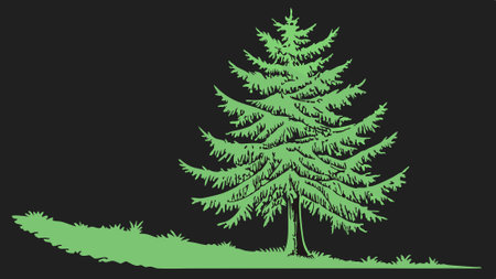 Fir tree with fir branches. green. isolated on black background. green undecorated christmas tree. AI generated. Vector iconのイラスト素材
