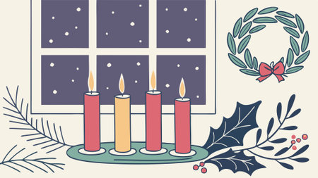 Festive Illumination. Traditional Christmas Advent Candles. AI generated. Vector iconのイラスト素材