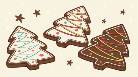 Festive chocolate cookies in the shape of a Christmas tree. AI generated. Vector iconのイラスト素材