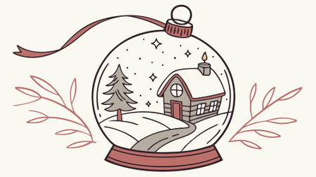 Festive Christmas ornament in sparkling snow globe with tiny landscape inside. illustration. AI generated. Vector iconのイラスト素材