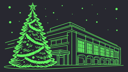 Futuristic glowing neon green christmas tree on black background.. AI generated. Vector iconのイラスト素材