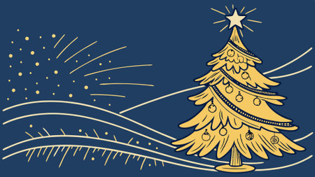 Golden christmas tree on blue background. in the style of energetic abstracts. glittery and shiny. AI generated. Vector iconのイラスト素材