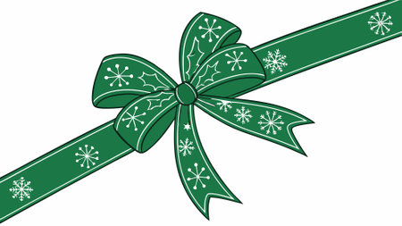 Green ribbon and bow with christmas theme isolated against transparent white background PNG. AI generated. Vector iconのイラスト素材