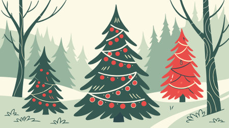 Holiday themed watercolor abstract forest full of christmas trees.. AI generated. Vector iconのイラスト素材