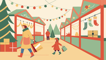 Illustration of a Christmas shopping extravaganza with a variety of holiday-themed items. . AI generated. Vector iconのイラスト素材