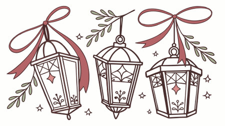 Illustration of watercolor christmas lantern decor isolated.. AI generated. Vector iconのイラスト素材