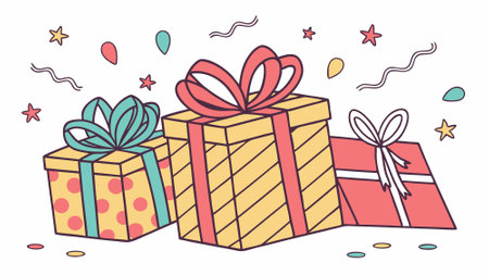 Illustration of full frame of colorful gifts with ribbons. AI generated. Vector iconのイラスト素材