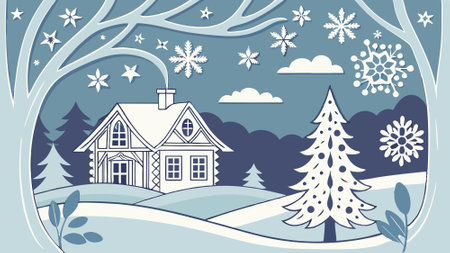 Intricate layered paper art of a Christmas winter scene. AI generated. Vector iconのイラスト素材