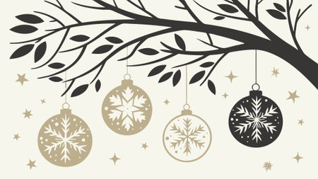 Festive Baubels with Snow and Bokeh. Premium Gold and Silver Christmas Background.. AI generated. Vector iconのイラスト素材