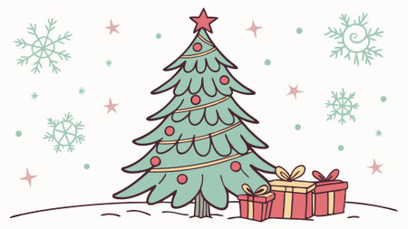 Fantasy Christmas tree with gifts. Christmas card background.. AI generated. Vector iconのイラスト素材