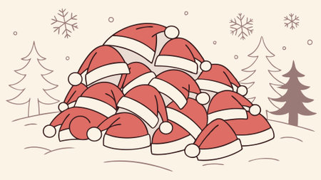 Lots of santa's festive christmas red hats .background. AI generated. Vector iconのイラスト素材