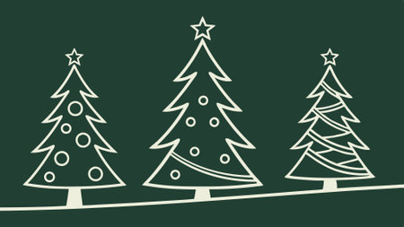 Minimal christmas 3d rendering horizontal banner with xmas trees shapes on dark green background. AI generated. Vector iconのイラスト素材