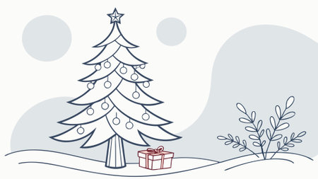 Minimalistic Style of a Christmas Tree over an Abstract Background. Simple Design.. AI generated. Vector iconのイラスト素材