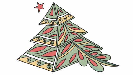 Origami style stylized Christmas tree. multidimensional paper cut craft. AI generated. Vector iconのイラスト素材