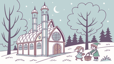 Santa's Workshop in an Enchanting Winter Setting with Fantastical Architecture. . AI generated. Vector iconのイラスト素材