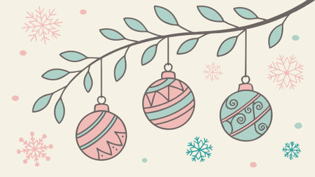 Pastel light color christmas frame with balls and snowflakes. AI generated. Vector iconのイラスト素材