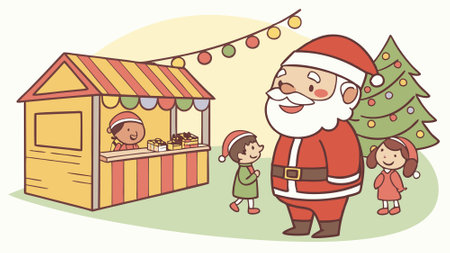 Santa visit at Christmas market. Smiling santa at holiday fair. . AI generated. Vector iconのイラスト素材