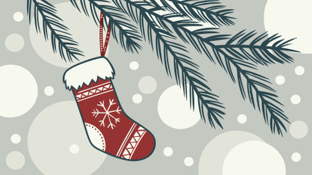 Santa sock hanging. bokeh background. christmas concept. . AI generated. Vector iconのイラスト素材