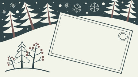 Top view of white 5 x 7 blank postcard on christmas background. AI generated. Vector iconのイラスト素材