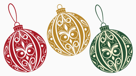 Three vintage Christmas tree balls or baubles as header. AI generated. Vector iconのイラスト素材
