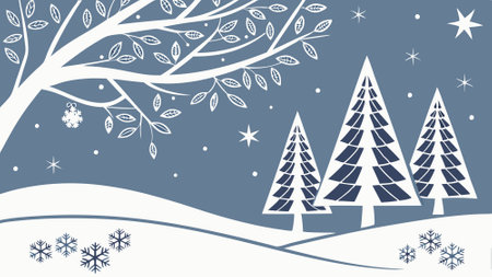 Tree origami background paper christmas sky blue art winter snowflakes merry.. AI generated. Vector iconのイラスト素材