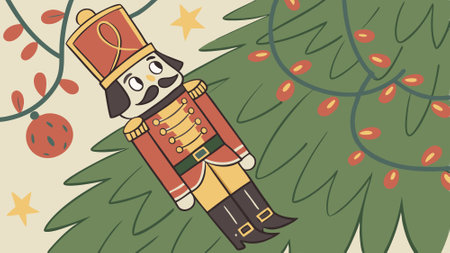 Traditional Wooden Nutcracker decoration on the christmas tree. High quality photo. AI generated. Vector iconのイラスト素材