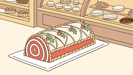 Traditional french buche de noel christmas cake in a french patisserie. AI generated. Vector iconのイラスト素材