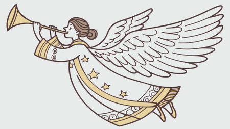 Trumpeting Christmas Angel. Solo on a Clear Background. AI generated. Vector iconのイラスト素材