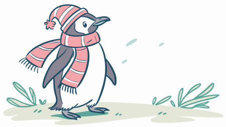 Watercolor penguin with scarf and hat isolated on white background. . AI generated. Vector iconのイラスト素材