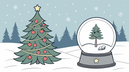 Winter Wonderland. Magical Christmas Tree and Snow Globe. AI generated. Vector iconのイラスト素材
