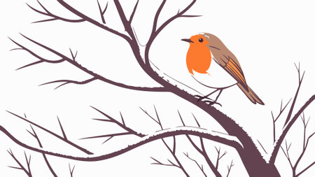 Winter birds robin on a branch watercolor on a white isolated background. AI generated. Vector iconのイラスト素材