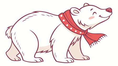 Watercolor christmas polar bear in scarf isolated on white background. . AI generated. Vector iconのイラスト素材