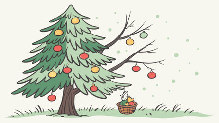 Watercolor Christmas tree with balls isolated on white.. AI generated. Vector iconのイラスト素材