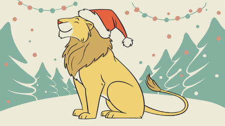 Watercolor painting of lion wearing Santa hat for christmas festival.. AI generated. Vector iconのイラスト素材