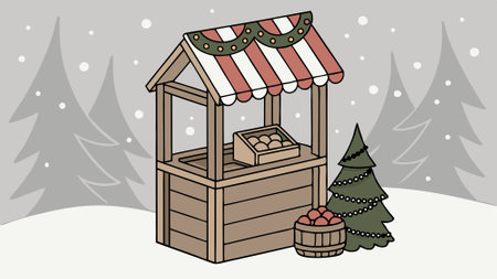 Wooden product display podium for Christmas advertisements. winter christmas decoration. AI generated. Vector iconのイラスト素材