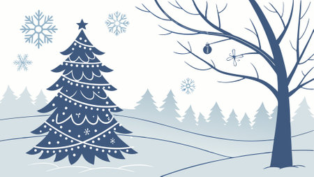 Winter merry art snowflakes paper background landscape origami blue christmas tree.. AI generated. Vector iconのイラスト素材