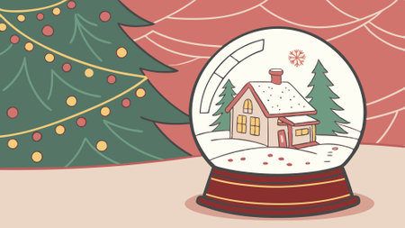 Stylish Christmas snow globe on the background of a Christmas tree in lights.. AI generated. Vector iconのイラスト素材