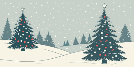 Winter background with snow falling, Christmas trees in the background. AI generated. Vector iconのイラスト素材