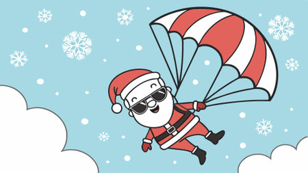 Cool 3d santa claus flying in snowy sky with sunglasses, greeting card. AI generated. Vector iconのイラスト素材