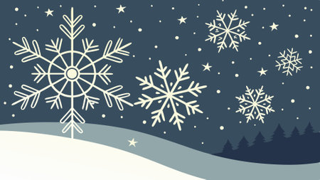 Snowflakes dance against a dark sky, creating a beautiful winter scene. AI generated. Vector iconのイラスト素材