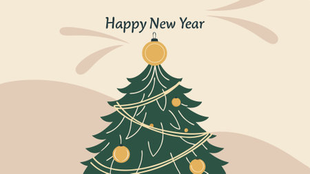 Elegant Christmas Tree Decoration with Golden Happy New Year Ornament. . AI generated. Vector iconのイラスト素材