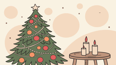 Christmas tree and candles in a warm, festive setting with bokeh lights.. AI generated. Vector iconのイラスト素材