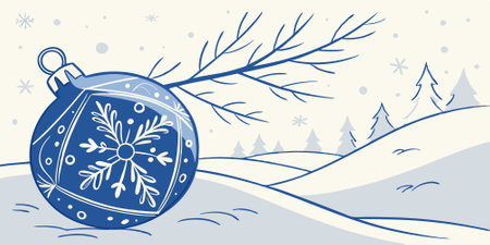 Blue Christmas ornament resting in the snow, suitable for holiday designs.. AI generated. Vector iconのイラスト素材