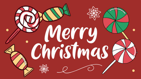 Red Holiday Background with 'Merry Christmas' Lollipops and Snowflakes. AI generated. Vector iconのイラスト素材