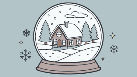 Snow globe revealing charming winter wonderland with falling snowflakes. AI generated. Vector iconのイラスト素材