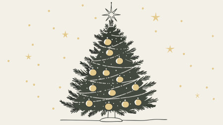 Christmas tree with golden balls, blurred glittering lights on background.. AI generated. Vector iconのイラスト素材