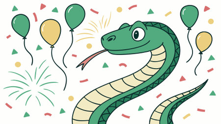 The symbol of the new year is a green snake. a festive poster with a snake.. AI generated. Vector iconのイラスト素材