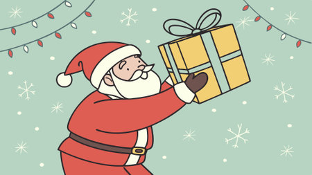 Santa Claus dressed in red, spreading holiday cheer with a gift in hand.. AI generated. Vector iconのイラスト素材